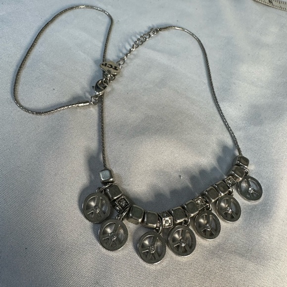 Silvertone multi peace sign charm style dangle necklace - Picture 4 of 5